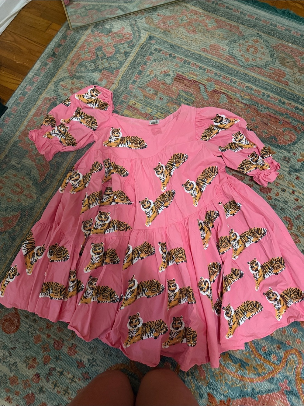 QUEEN OF SPARKLES Pink Mini Dress with Tiger Print